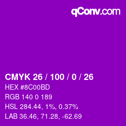 颜色代码: CMYK 26 / 100 / 0 / 26 | qconv.com