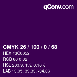 Color code: CMYK 26 / 100 / 0 / 68 | qconv.com