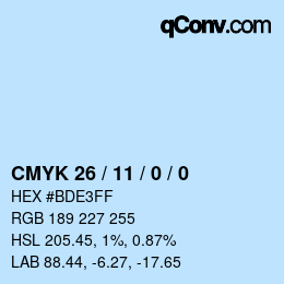 カラーコード: CMYK 26 / 11 / 0 / 0 | qconv.com