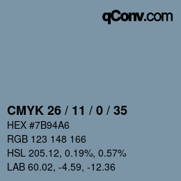 颜色代码: CMYK 26 / 11 / 0 / 35 | qconv.com