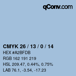 Color code: CMYK 26 / 13 / 0 / 14 | qconv.com