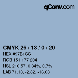 カラーコード: CMYK 26 / 13 / 0 / 20 | qconv.com
