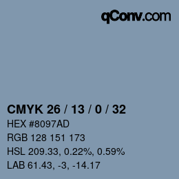 Color code: CMYK 26 / 13 / 0 / 32 | qconv.com