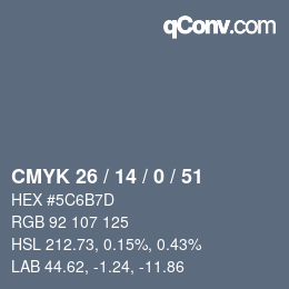 Color code: CMYK 26 / 14 / 0 / 51 | qconv.com