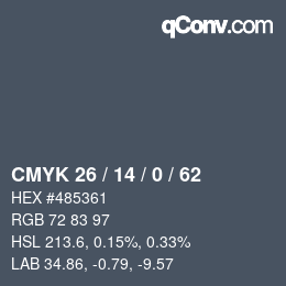 Color code: CMYK 26 / 14 / 0 / 62 | qconv.com
