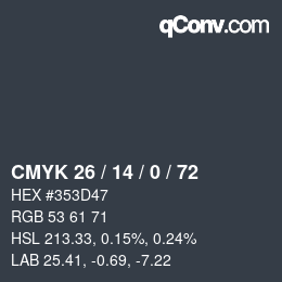 Color code: CMYK 26 / 14 / 0 / 72 | qconv.com