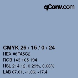 Color code: CMYK 26 / 15 / 0 / 24 | qconv.com