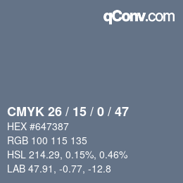颜色代码: CMYK 26 / 15 / 0 / 47 | qconv.com