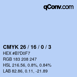 Color code: CMYK 26 / 16 / 0 / 3 | qconv.com