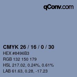 颜色代码: CMYK 26 / 16 / 0 / 30 | qconv.com