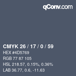 Color code: CMYK 26 / 17 / 0 / 59 | qconv.com