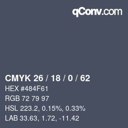 Farbcode: CMYK 26 / 18 / 0 / 62 | qconv.com