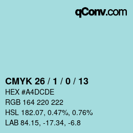 Color code: CMYK 26 / 1 / 0 / 13 | qconv.com