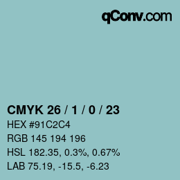 カラーコード: CMYK 26 / 1 / 0 / 23 | qconv.com