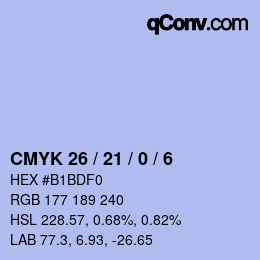 カラーコード: CMYK 26 / 21 / 0 / 6 | qconv.com