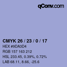 颜色代码: CMYK 26 / 23 / 0 / 17 | qconv.com