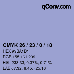 Color code: CMYK 26 / 23 / 0 / 18 | qconv.com