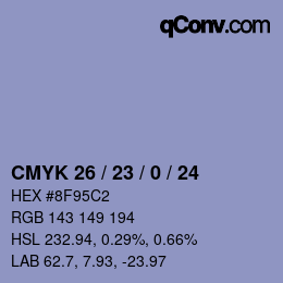 Color code: CMYK 26 / 23 / 0 / 24 | qconv.com