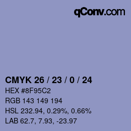 カラーコード: CMYK 26 / 23 / 0 / 24 | qconv.com