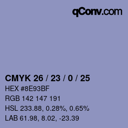 Color code: CMYK 26 / 23 / 0 / 25 | qconv.com