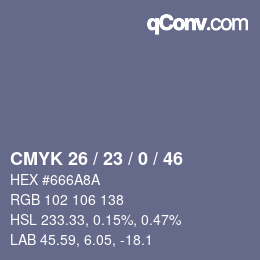 Color code: CMYK 26 / 23 / 0 / 46 | qconv.com