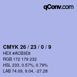カラーコード: CMYK 26 / 23 / 0 / 9 | qconv.com