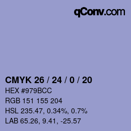 カラーコード: CMYK 26 / 24 / 0 / 20 | qconv.com