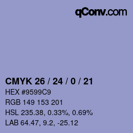 カラーコード: CMYK 26 / 24 / 0 / 21 | qconv.com