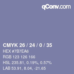 Color code: CMYK 26 / 24 / 0 / 35 | qconv.com