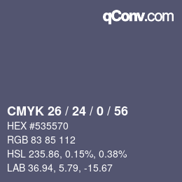 Color code: CMYK 26 / 24 / 0 / 56 | qconv.com