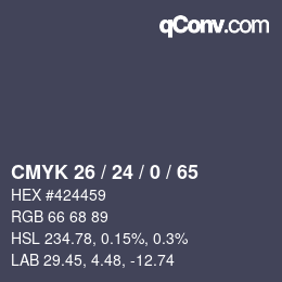 Color code: CMYK 26 / 24 / 0 / 65 | qconv.com