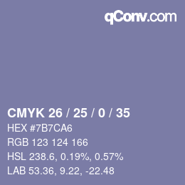 Farbcode: CMYK 26 / 25 / 0 / 35 | qconv.com