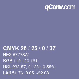 カラーコード: CMYK 26 / 25 / 0 / 37 | qconv.com