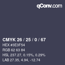 Color code: CMYK 26 / 25 / 0 / 67 | qconv.com