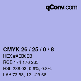 カラーコード: CMYK 26 / 25 / 0 / 8 | qconv.com