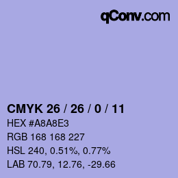 Color code: CMYK 26 / 26 / 0 / 11 | qconv.com