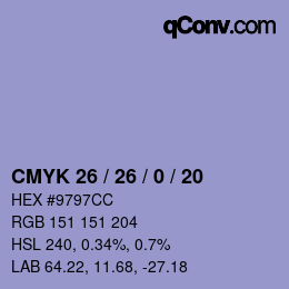 カラーコード: CMYK 26 / 26 / 0 / 20 | qconv.com