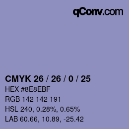 Color code: CMYK 26 / 26 / 0 / 25 | qconv.com