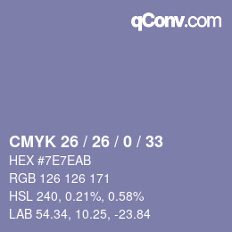 Color code: CMYK 26 / 26 / 0 / 33 | qconv.com