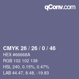 カラーコード: CMYK 26 / 26 / 0 / 46 | qconv.com