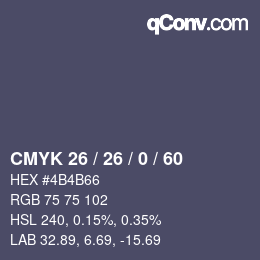 Color code: CMYK 26 / 26 / 0 / 60 | qconv.com