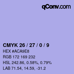 カラーコード: CMYK 26 / 27 / 0 / 9 | qconv.com