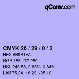 カラーコード: CMYK 26 / 29 / 0 / 2 | qconv.com