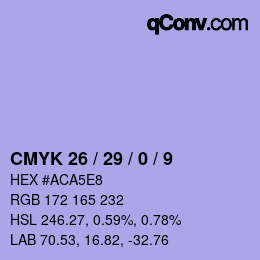 カラーコード: CMYK 26 / 29 / 0 / 9 | qconv.com