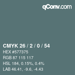 Color code: CMYK 26 / 2 / 0 / 54 | qconv.com