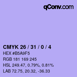 Color code: CMYK 26 / 31 / 0 / 4 | qconv.com