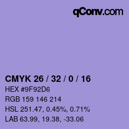 カラーコード: CMYK 26 / 32 / 0 / 16 | qconv.com