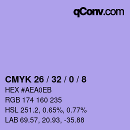 カラーコード: CMYK 26 / 32 / 0 / 8 | qconv.com