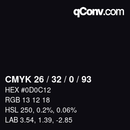 Color code: CMYK 26 / 32 / 0 / 93 | qconv.com