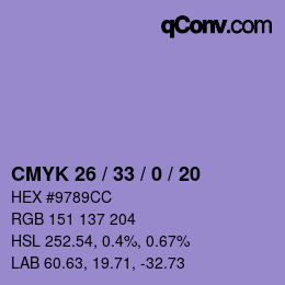 Color code: CMYK 26 / 33 / 0 / 20 | qconv.com